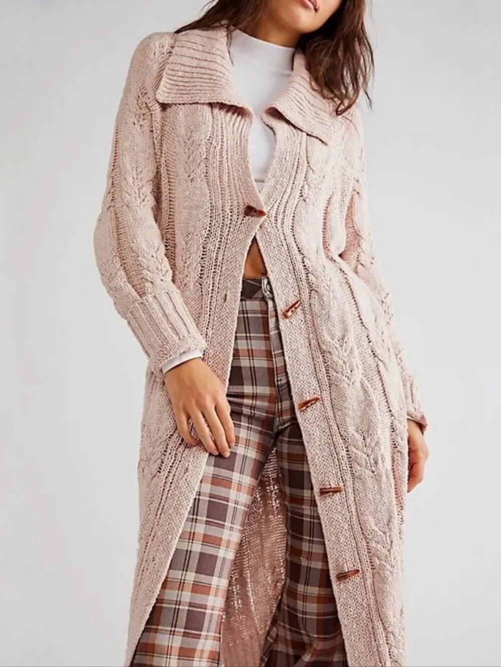 Free People Cappuccino Cardi longline cardigan sweater pink nectar women's XS - Picture 2 of 9